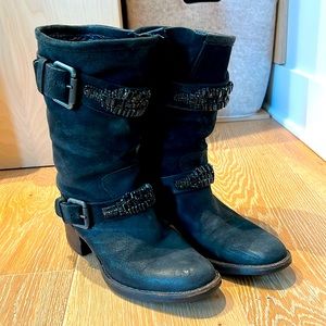 Alexander wang combat leather boots with stone embelliahment size 7M/37 EUR